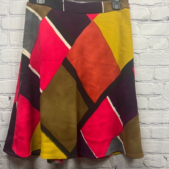 Ann Taylor Loft Pathwork Western Multicolor Geometric Women Flowy Skirt Size 0 - Picture 2 of 6